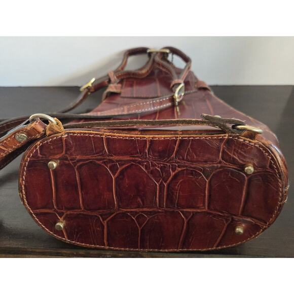 Rare LOS ROBLES Polo Time Leather Backpack Argentina Brown Croco Embossed main image 8